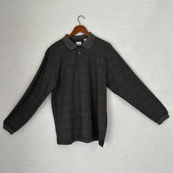 GB Geoffrey Bean Sweater Men Large Gray Plaid Henley Pullover Casual Comfy Dad - Picture 11 of 12